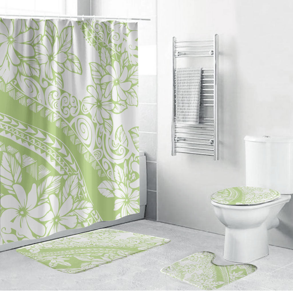 Polynesian Tiare Flower Sage Green Pastel Bathroom Set