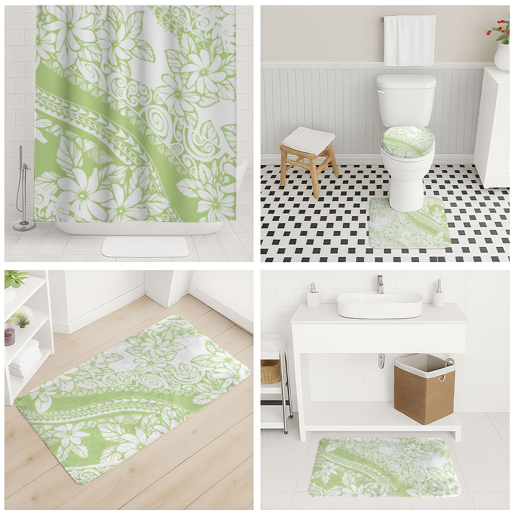 Polynesian Tiare Flower Sage Green Pastel Bathroom Set