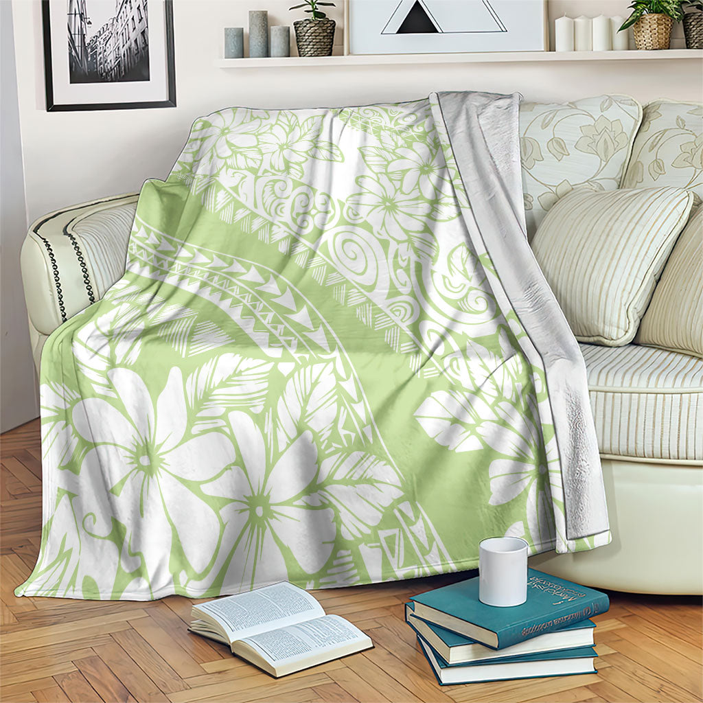 Polynesian Tiare Flower Sage Green Pastel Blanket