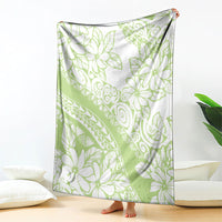 Polynesian Tiare Flower Sage Green Pastel Blanket