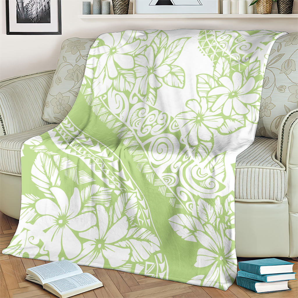 Polynesian Tiare Flower Sage Green Pastel Blanket