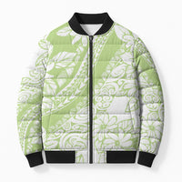 Polynesian Tiare Flower Sage Green Pastel Bomber Puffer Jacket