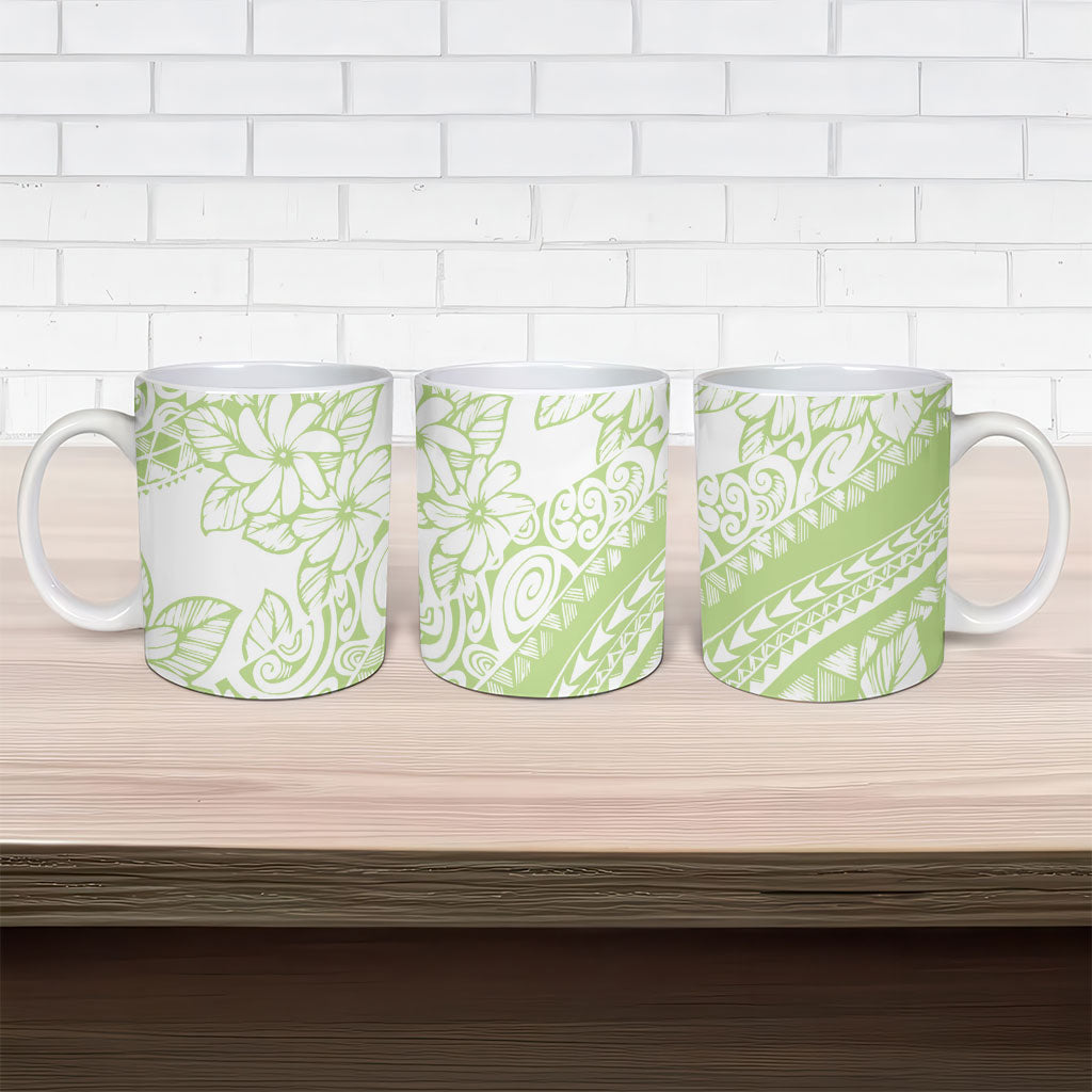 Polynesian Tiare Flower Sage Green Pastel Ceramic Mug