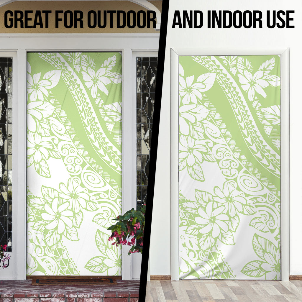 Polynesian Tiare Flower Sage Green Pastel Door Cover
