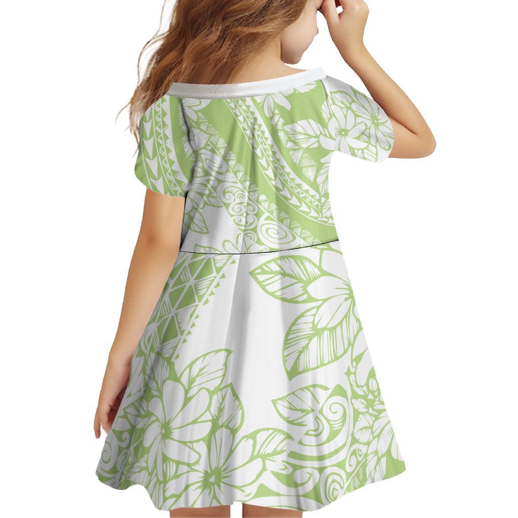 Polynesian Tiare Flower Sage Green Pastel Family Matching Off Shoulder Short Dress and Hawaiian Shirt