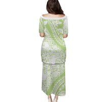 Polynesian Tiare Flower Sage Green Pastel Family Matching Puletasi and Hawaiian Shirt