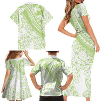 Polynesian Tiare Flower Sage Green Pastel Family Matching Short Sleeve Bodycon Dress and Hawaiian Shirt LT14 - Polynesian Pride