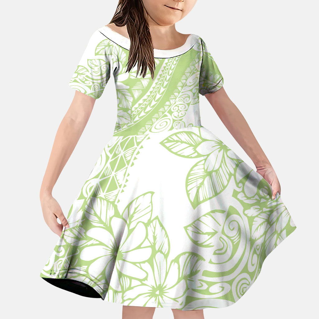 Polynesian Tiare Flower Sage Green Pastel Family Matching Summer Maxi Dress and Hawaiian Shirt