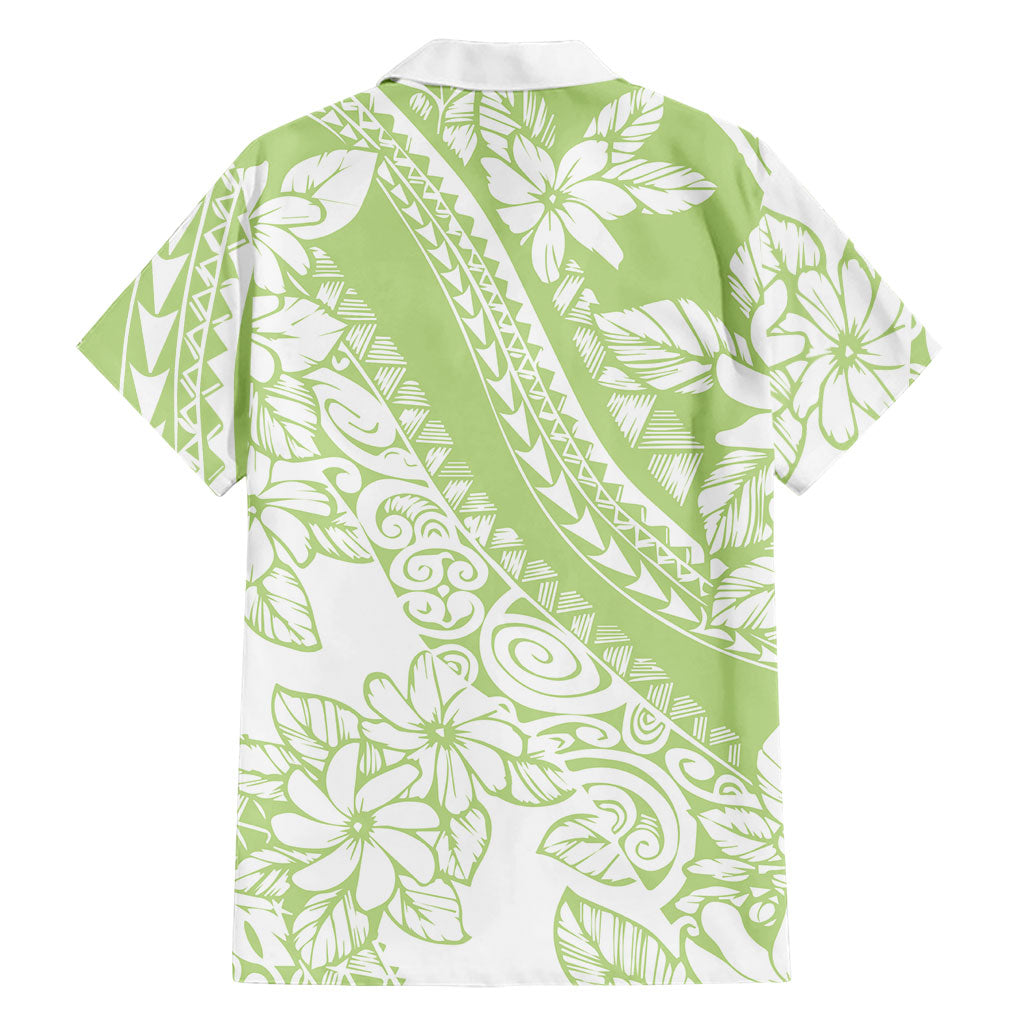 Polynesian Tiare Flower Sage Green Pastel Family Matching Summer Maxi Dress and Hawaiian Shirt