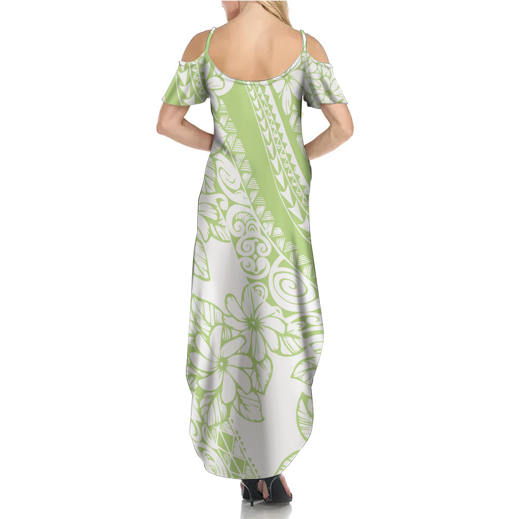 Polynesian Tiare Flower Sage Green Pastel Family Matching Summer Maxi Dress and Hawaiian Shirt
