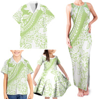Polynesian Tiare Flower Sage Green Pastel Family Matching Tank Maxi Dress and Hawaiian Shirt LT14 - Polynesian Pride