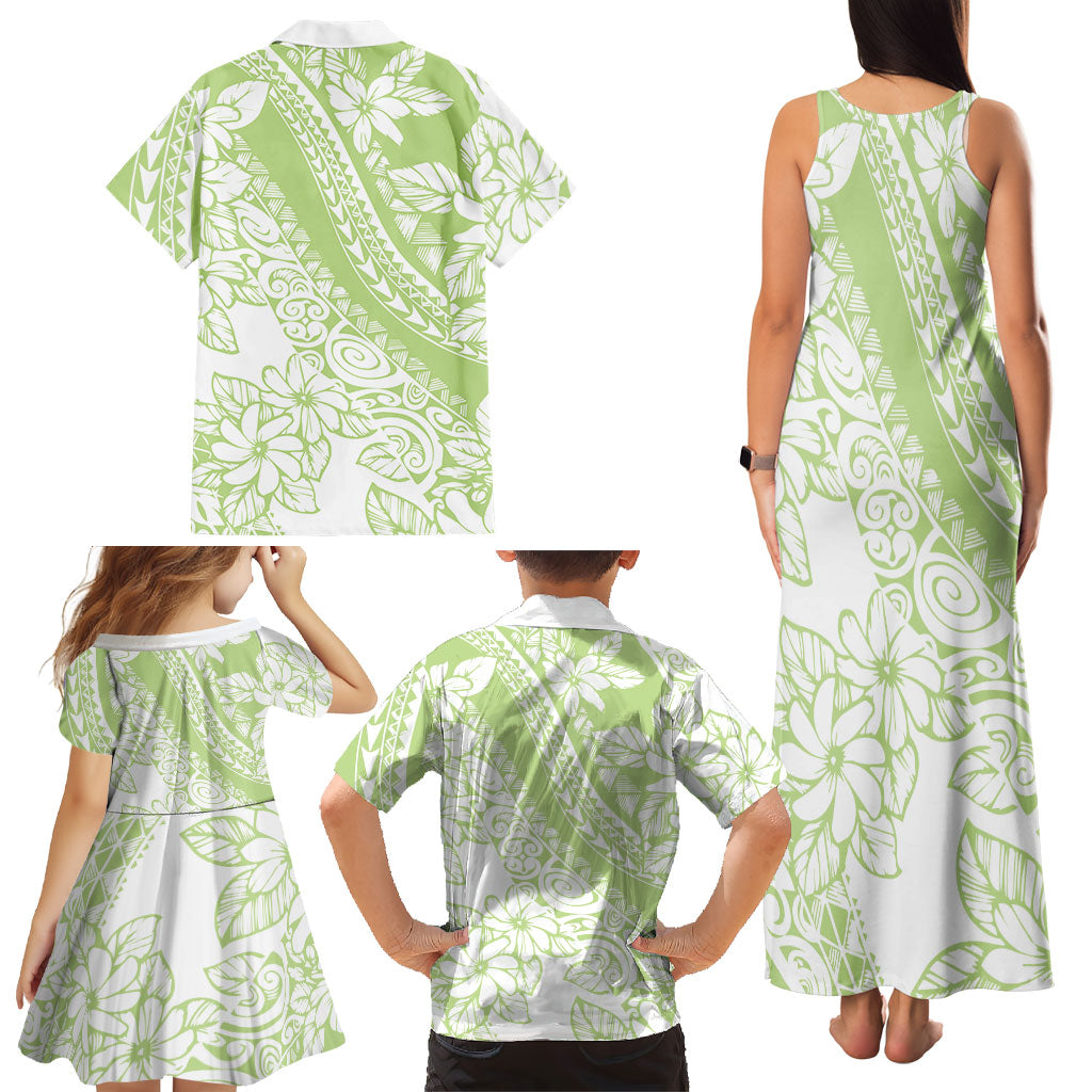 Polynesian Tiare Flower Sage Green Pastel Family Matching Tank Maxi Dress and Hawaiian Shirt LT14 - Polynesian Pride