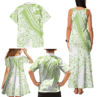 Polynesian Tiare Flower Sage Green Pastel Family Matching Tank Maxi Dress and Hawaiian Shirt LT14 - Polynesian Pride