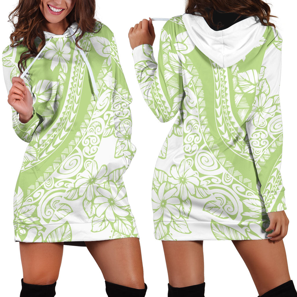 Polynesian Tiare Flower Sage Green Pastel Hoodie Dress