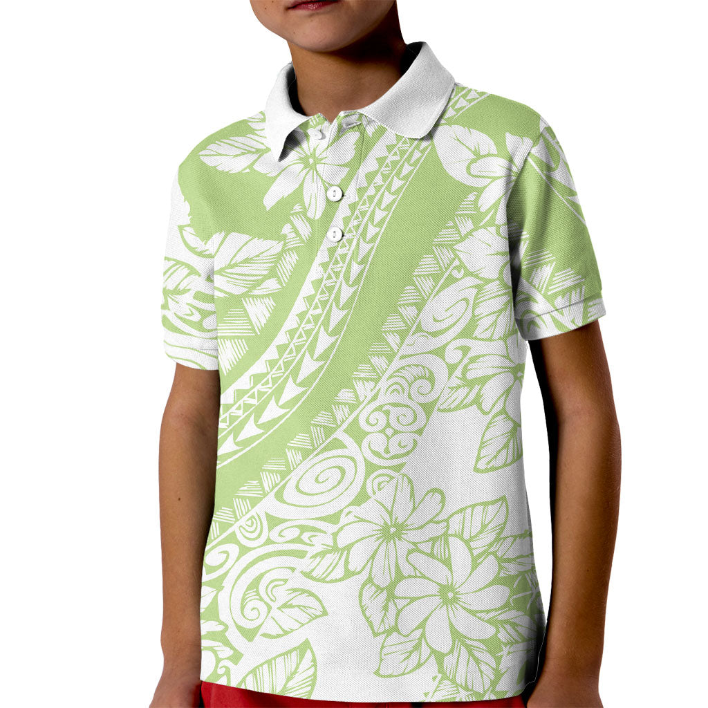 Polynesian Tiare Flower Sage Green Pastel Kid Polo Shirt