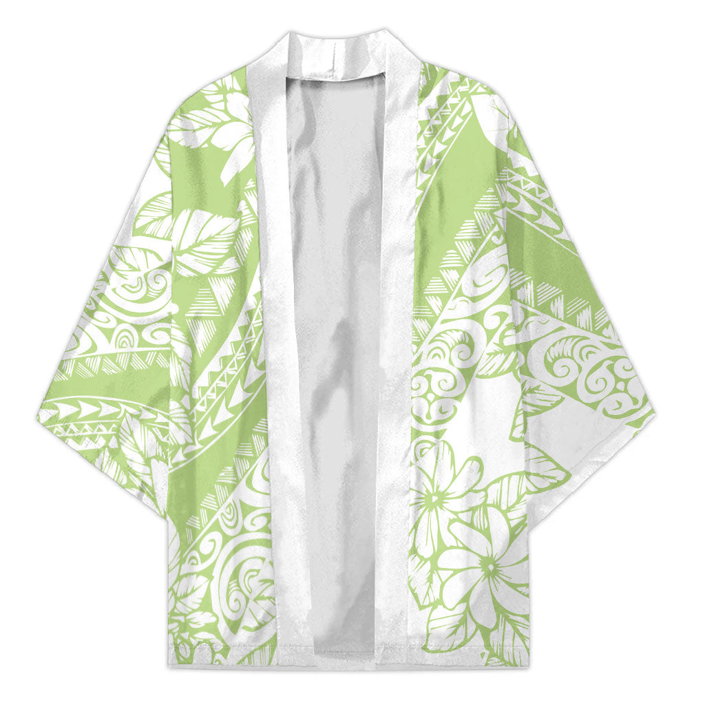 Polynesian Tiare Flower Sage Green Pastel Kimono