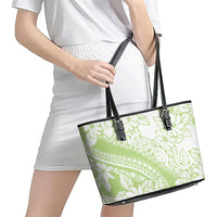 Polynesian Tiare Flower Sage Green Pastel Leather Tote Bag