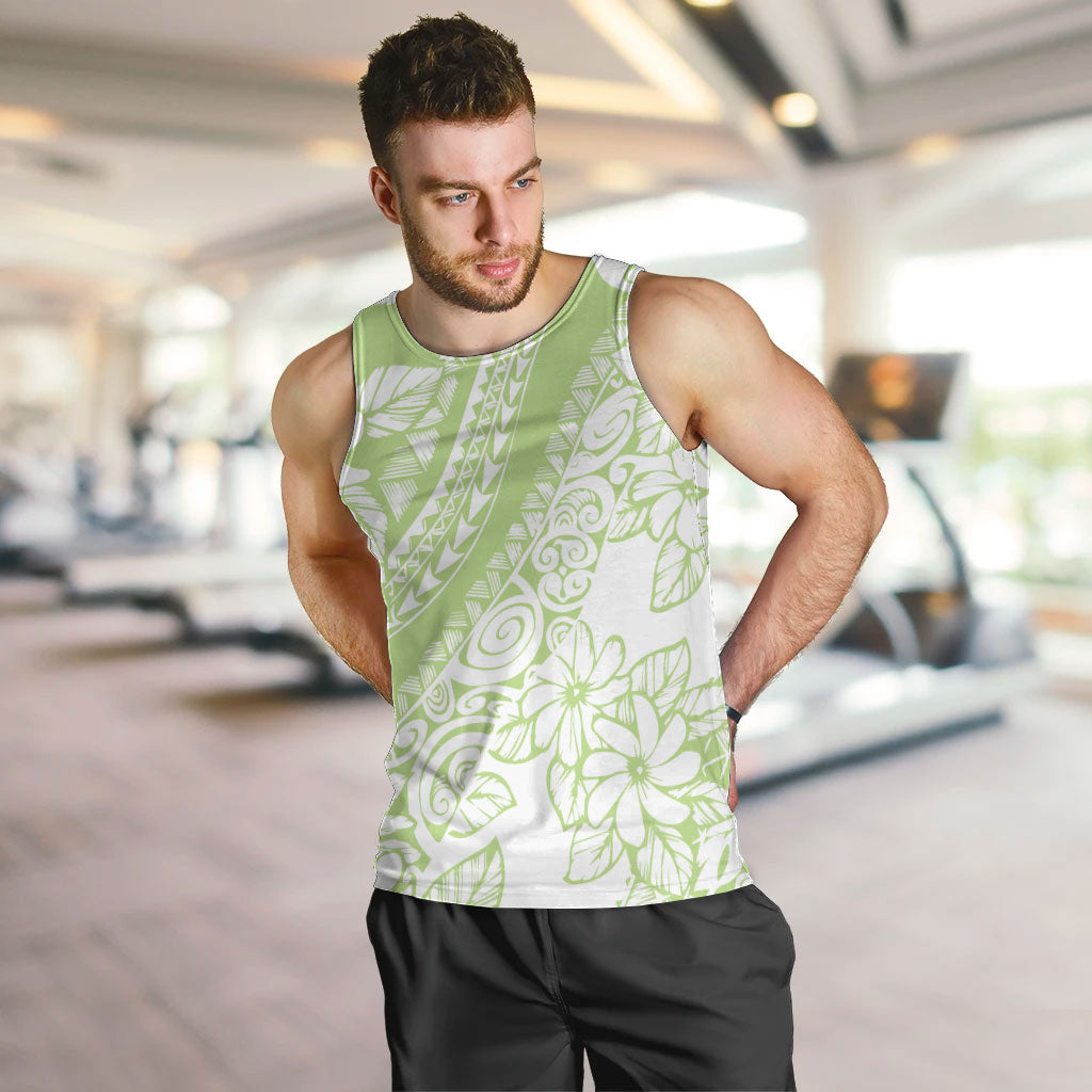 Polynesian Tiare Flower Sage Green Pastel Men Tank Top