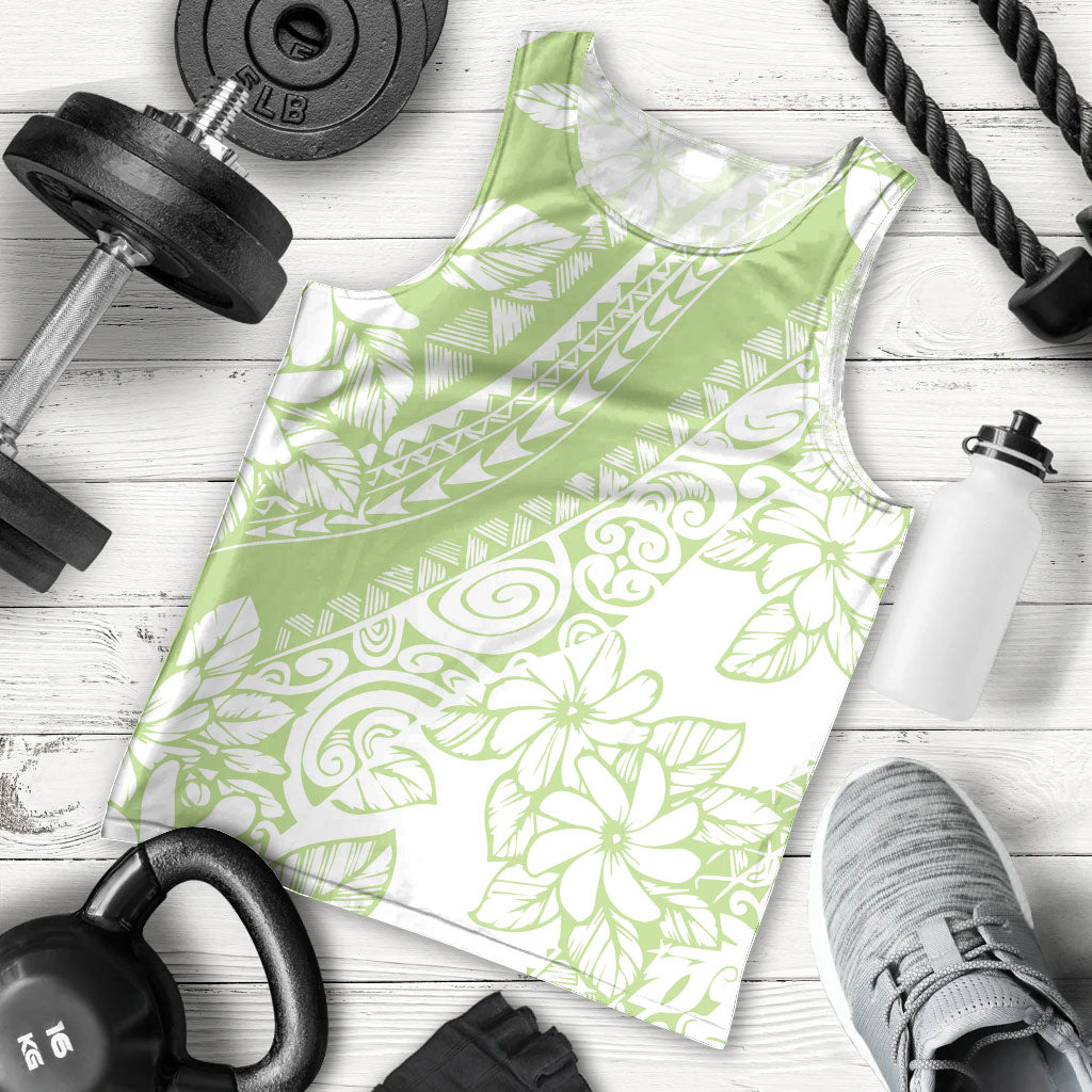 Polynesian Tiare Flower Sage Green Pastel Men Tank Top
