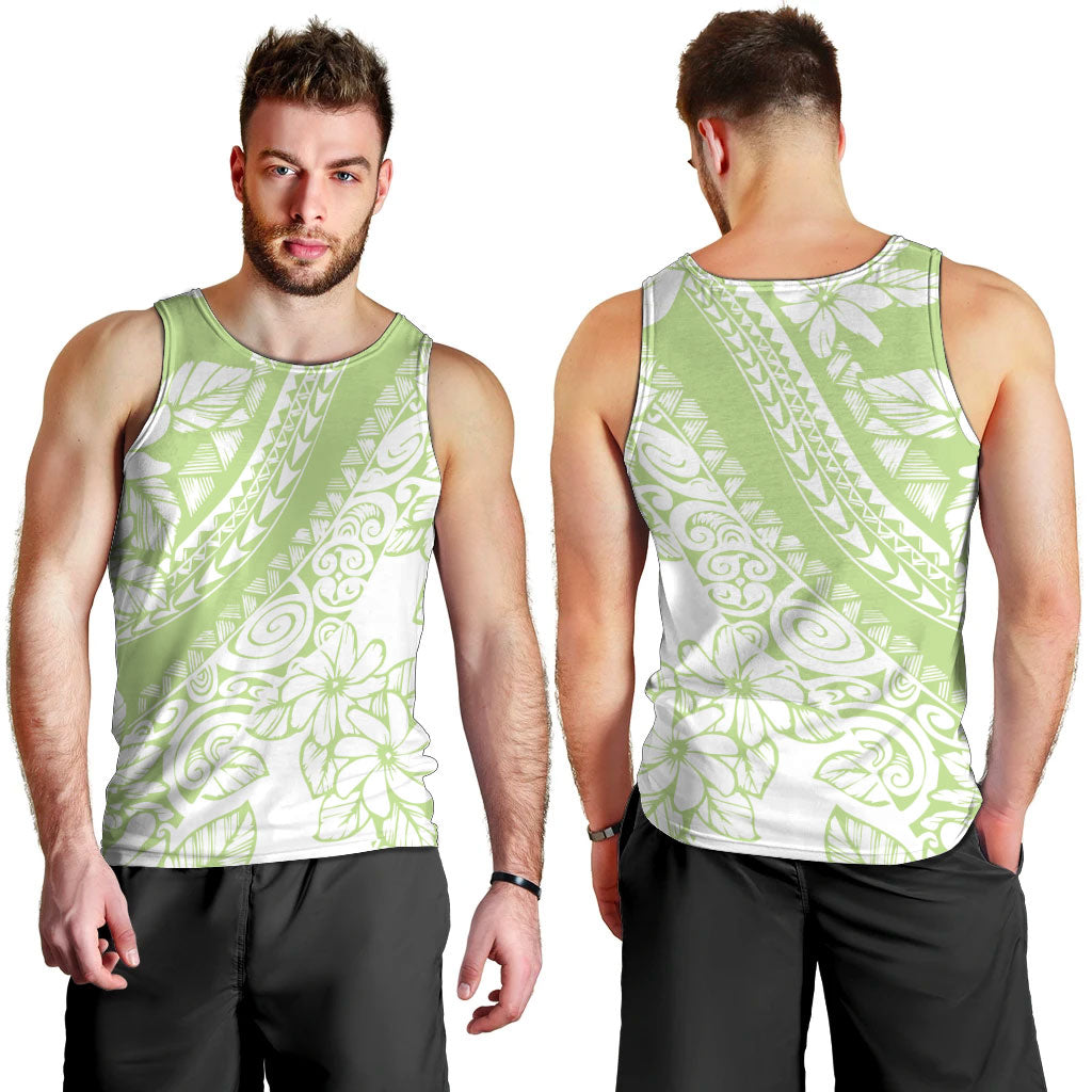Polynesian Tiare Flower Sage Green Pastel Men Tank Top