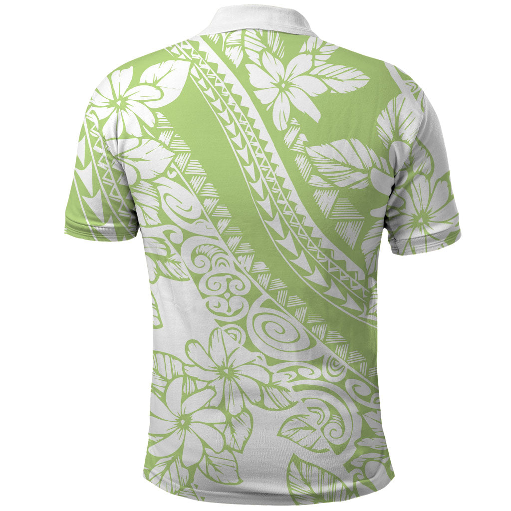 Polynesian Tiare Flower Sage Green Pastel Polo Shirt