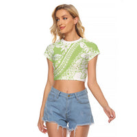 Polynesian Tiare Flower Sage Green Pastel Raglan Cropped T Shirt