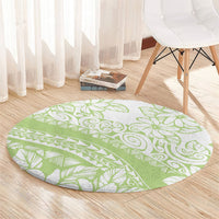 Polynesian Tiare Flower Sage Green Pastel Round Carpet