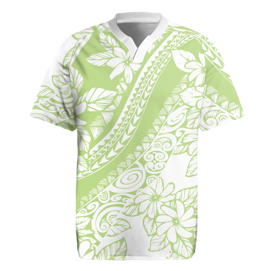Polynesian Tiare Flower Sage Green Pastel Rugby Jersey
