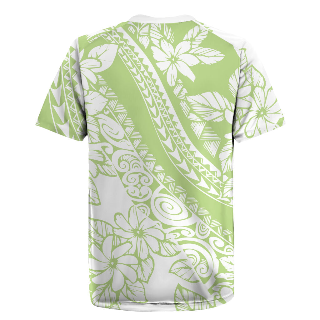 Polynesian Tiare Flower Sage Green Pastel Rugby Jersey