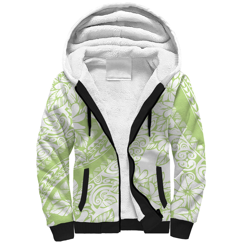 Polynesian Tiare Flower Sage Green Pastel Sherpa Hoodie
