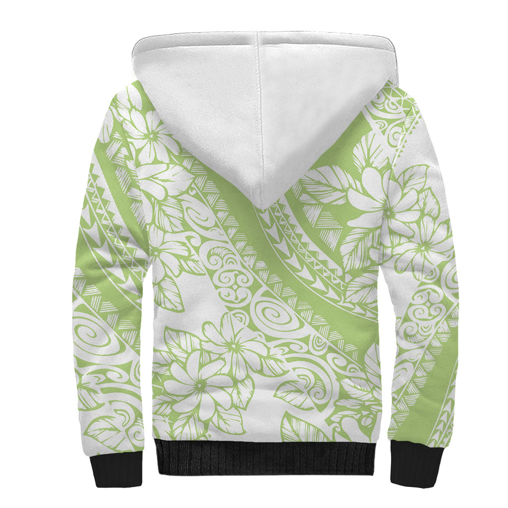 Polynesian Tiare Flower Sage Green Pastel Sherpa Hoodie
