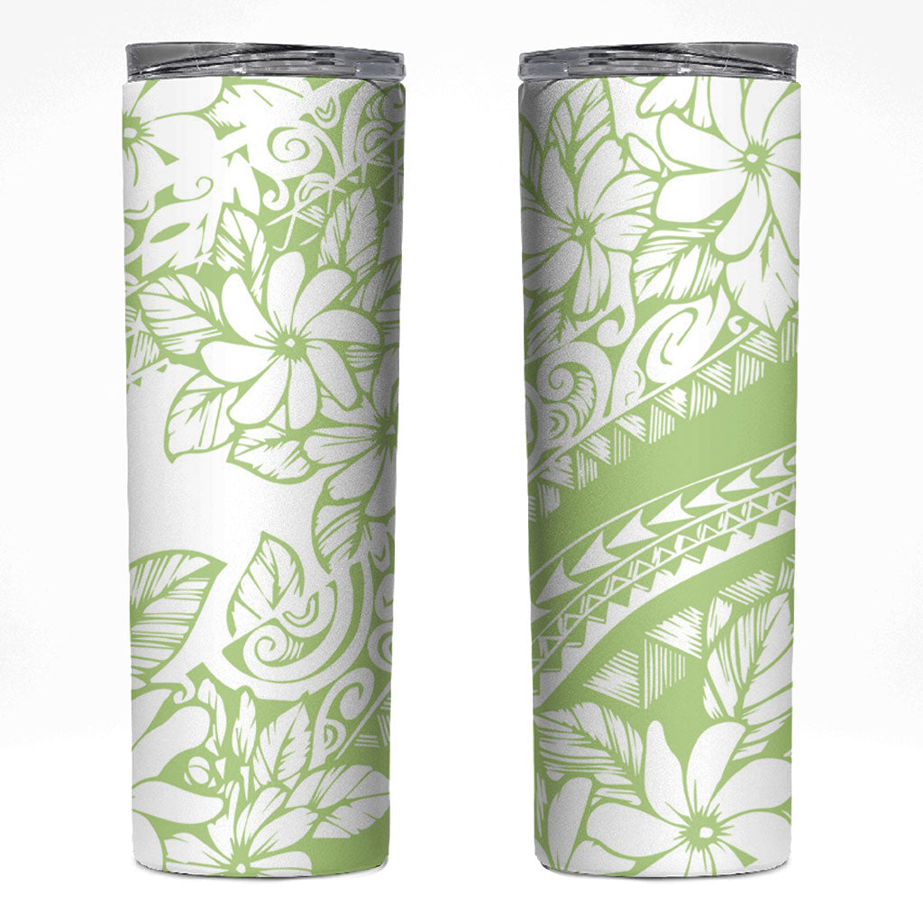 Polynesian Tiare Flower Sage Green Pastel Skinny Tumbler