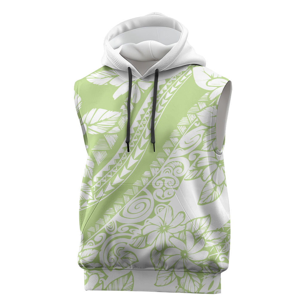 Polynesian Tiare Flower Sage Green Pastel Sleeveless Hoodie