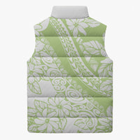 Polynesian Tiare Flower Sage Green Pastel Sleeveless Puffer Jacket