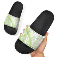 Polynesian Tiare Flower Sage Green Pastel Slide Sandals