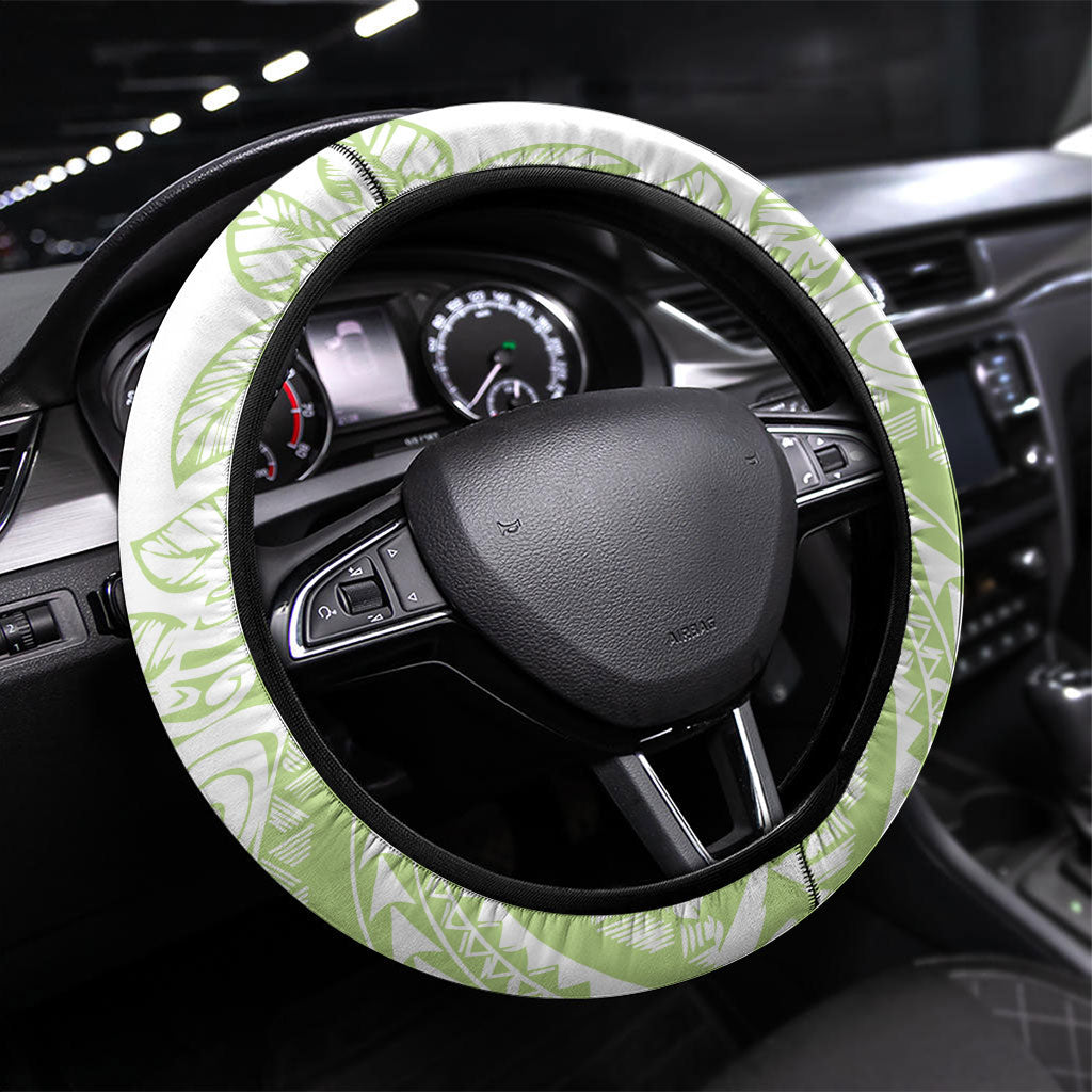 Polynesian Tiare Flower Sage Green Pastel Steering Wheel Cover