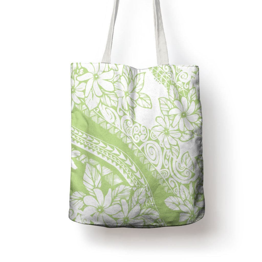 Polynesian Tiare Flower Sage Green Pastel Tote Bag
