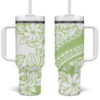 Polynesian Tiare Flower Sage Green Pastel Tumbler With Handle