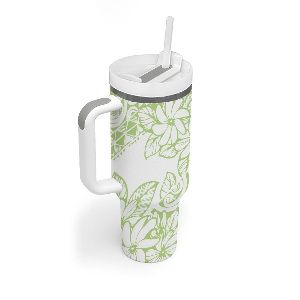 Polynesian Tiare Flower Sage Green Pastel Tumbler With Handle