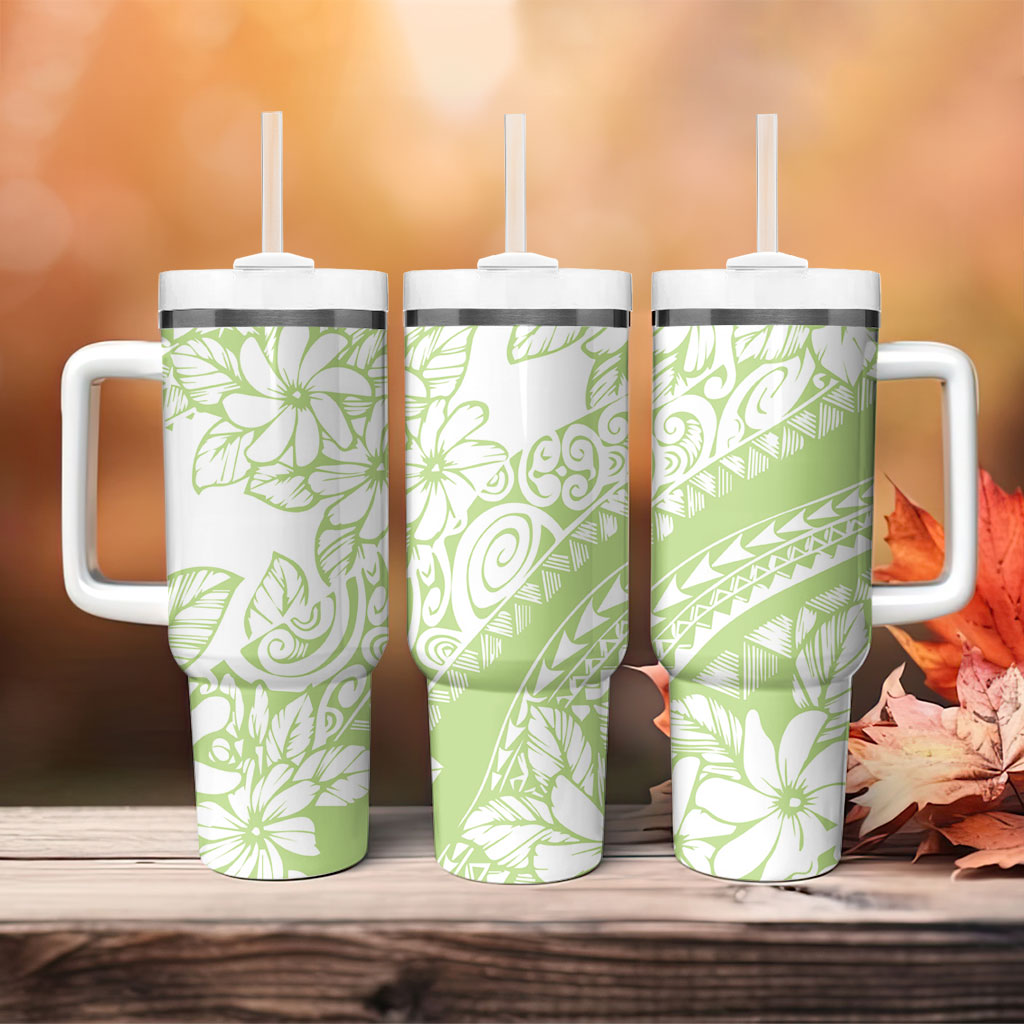Polynesian Tiare Flower Sage Green Pastel Tumbler With Handle
