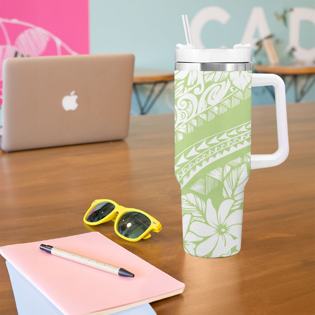 Polynesian Tiare Flower Sage Green Pastel Tumbler With Handle