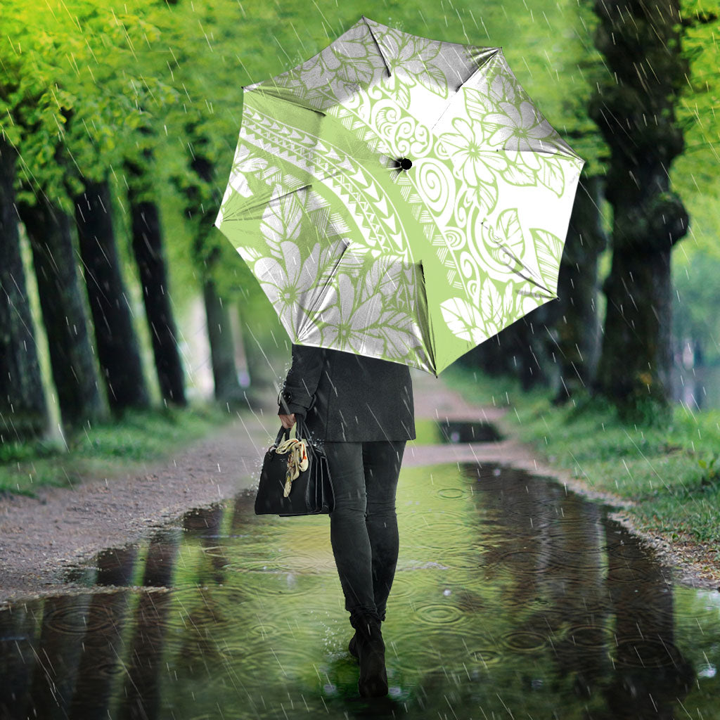 Polynesian Tiare Flower Sage Green Pastel Umbrella