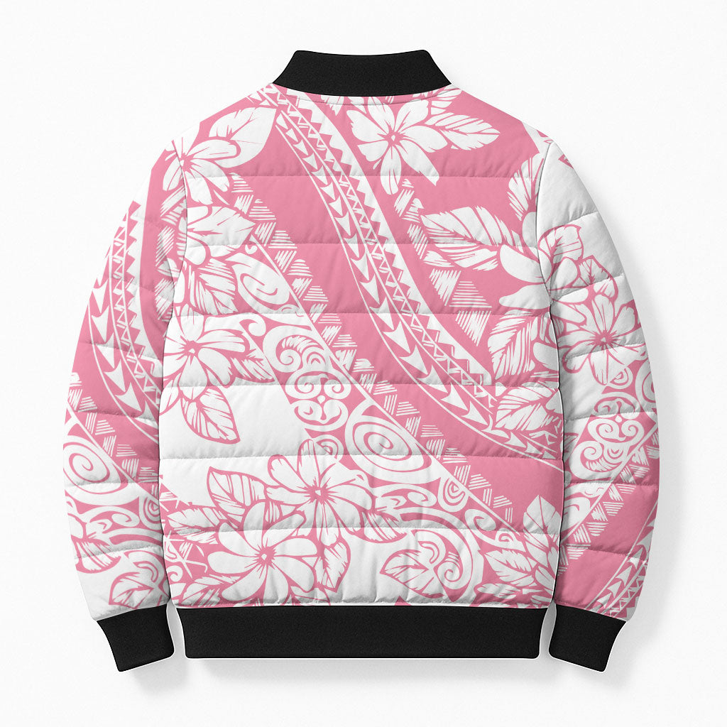 Polynesian Tiare Flower Pink Pastel Vibes Bomber Puffer Jacket