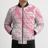 Polynesian Tiare Flower Pink Pastel Vibes Bomber Puffer Jacket