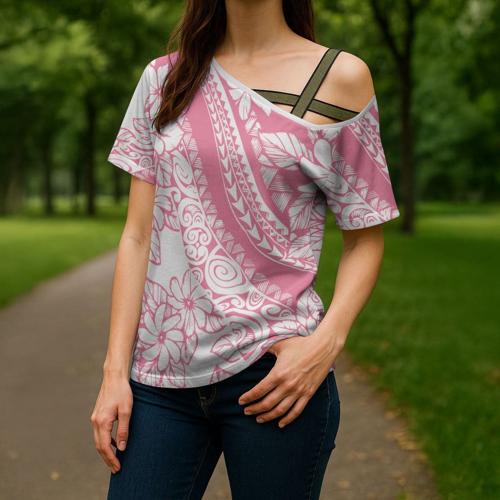 Polynesian Tiare Flower Pink Pastel Vibes Cross Shoulder Shirt
