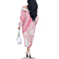 Polynesian Tiare Flower Pink Pastel Vibes Family Matching Off The Shoulder Long Sleeve Dress and Hawaiian Shirt LT14 - Polynesian Pride