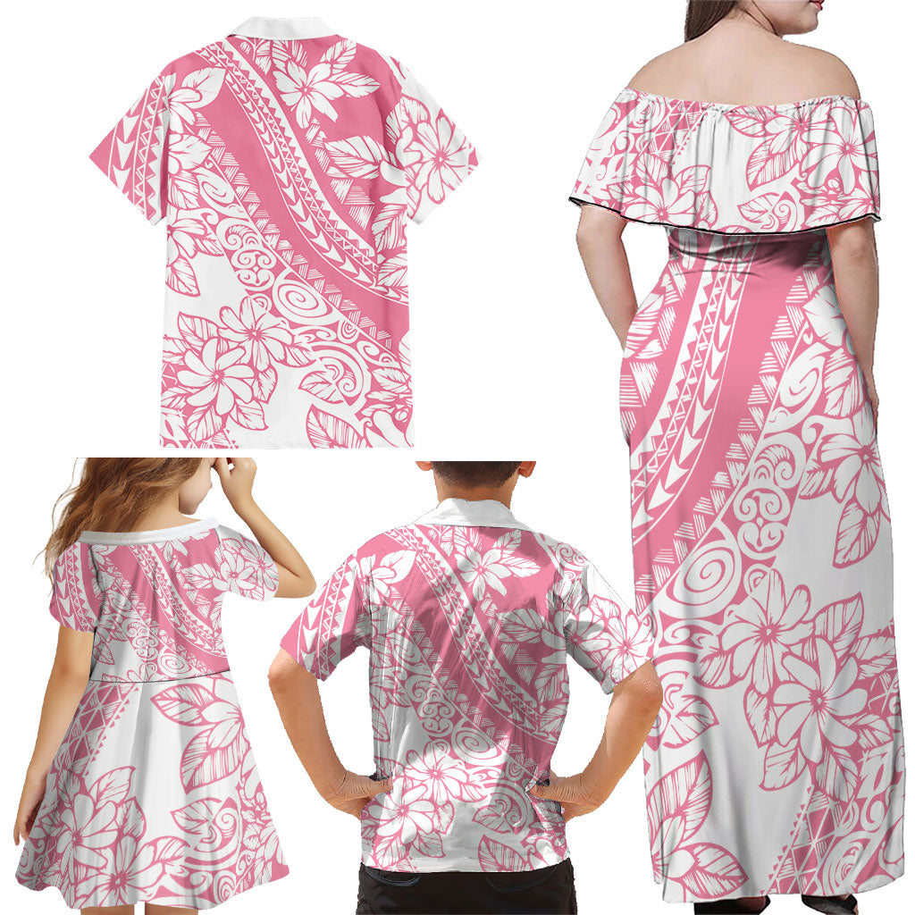 Polynesian Tiare Flower Pink Pastel Vibes Family Matching Off Shoulder Maxi Dress and Hawaiian Shirt LT14 - Polynesian Pride