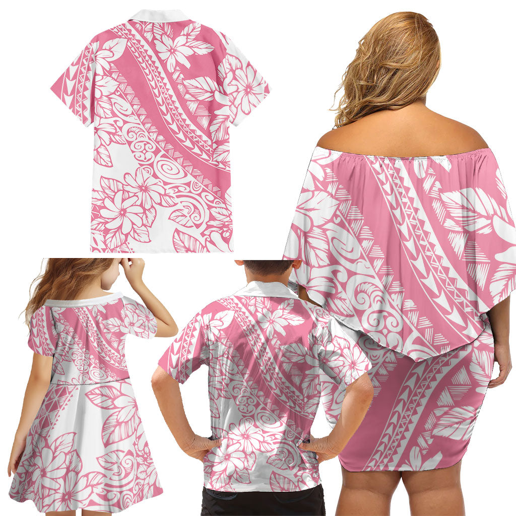 Polynesian Tiare Flower Pink Pastel Vibes Family Matching Off Shoulder Short Dress and Hawaiian Shirt LT14 - Polynesian Pride