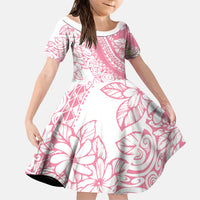 Polynesian Tiare Flower Pink Pastel Vibes Family Matching Short Sleeve Bodycon Dress and Hawaiian Shirt LT14 Daughter's Dress Pink - Polynesian Pride