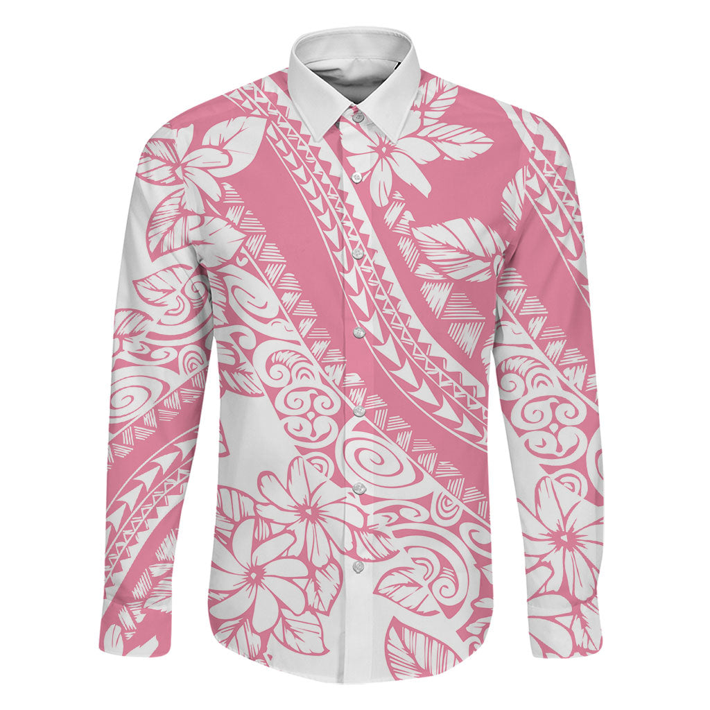 Polynesian Tiare Flower Pink Pastel Vibes Family Matching Summer Maxi Dress and Hawaiian Shirt LT14 Dad's Shirt - Long Sleeve Pink - Polynesian Pride